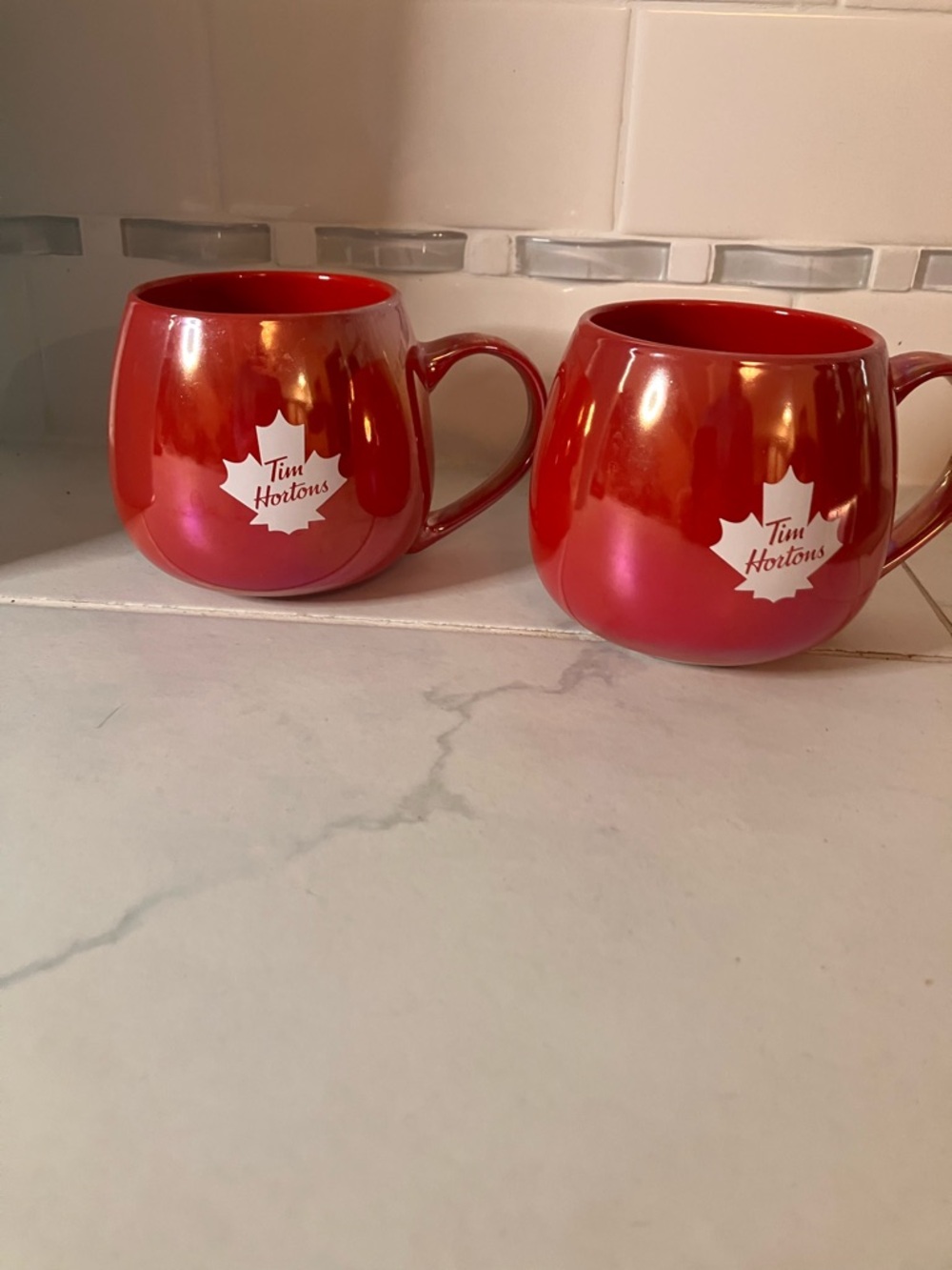 Tim Hortons Red Ceramic Mug with Maple Leaf Logo